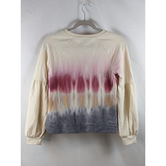 Knox Rose Tie Dye Off White Sweatshirt XS Dropped Shoulders Crew Long Sleeve New - Picture 2 of 8